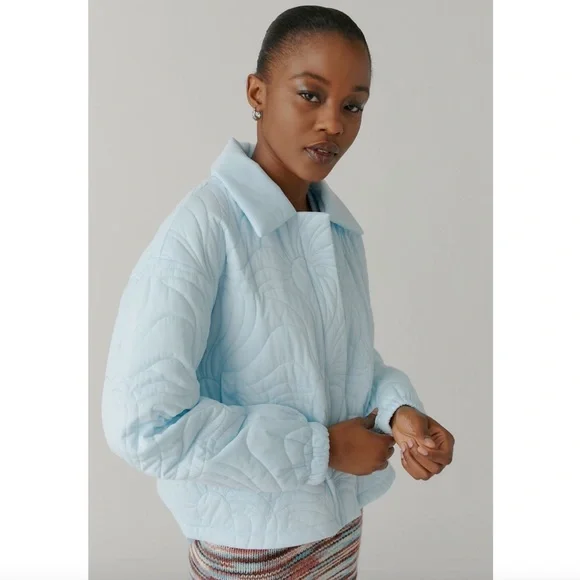 NWT Urban Outfitters UO Sasha Quilted Bomber Jacket Blue XXXL Relaxed Fit Crop - Picture 10 of 14